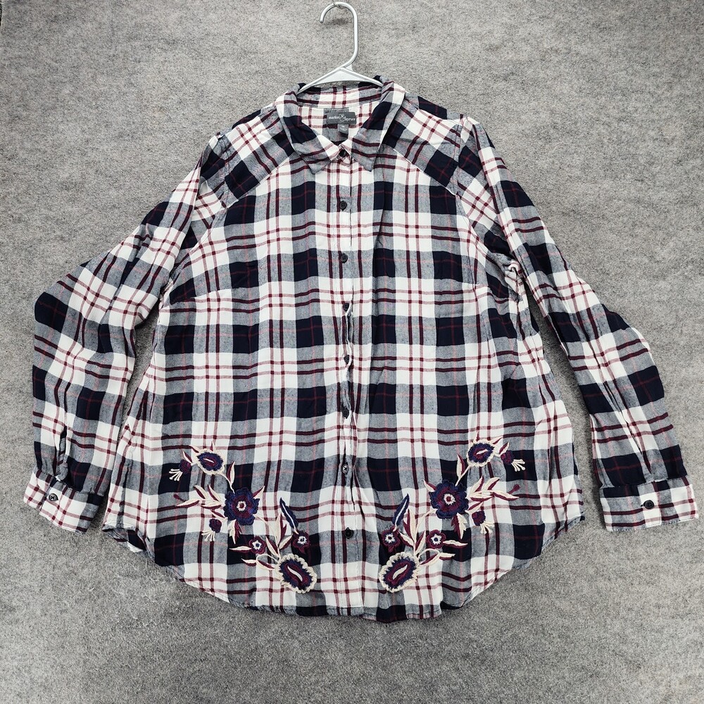 Market Spruce Shirt Womens 2X Button Up Long Sleeve Blue White Plaid